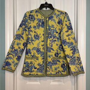 Provence d’amour lightweight reversible jacket yellow & blue floral & stripe M